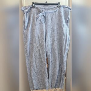 Express Light Blue Linen-Blend Tie Waist Pants